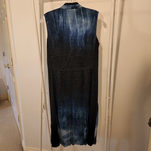 Elie Tahari | Zip Front Black and Blue Watercolor Sleeveless Shift Dress, Size 6 - Picture 4 of 9